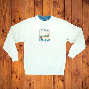 Vintage Womens MC Sportswear White Embroidered‎ Pullover Sweatshirt Sz M Grandma